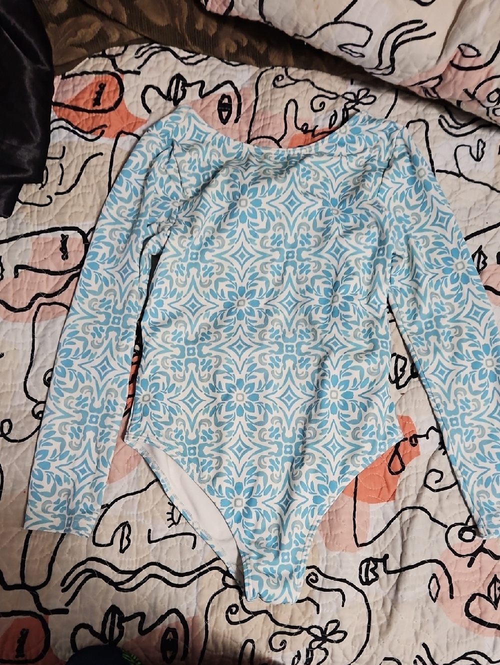 Roxy Blue and White Patterned Girls' Swimsuit